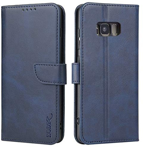 LOLFZ Wallet Case for Samsung Galaxy S8, Vintage Leather Book Case with Card Holder Kickstand Magnetic Closure Flip Case Cover for Samsung Galaxy S8 - Blue