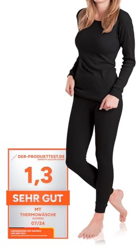 MT Damen Ski- & Thermowäsche Set - warme Unterwäsche Langarm mit weicher Innenseite - Schwarz M