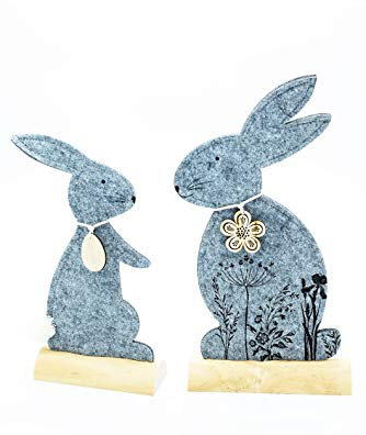 HEITMANN DECO - 1014069 Hasen - Filz - 2er Set - zum Hinstellen - Osterdeko - grau - ca. 19 x 6 x 37 cm
