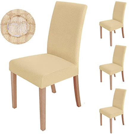 sorliva Stuhlhussen 4er Set Stretch Stuhlbezug Moderne Stuhlüberzug Elastische Abnehmbar Waschbar Spannbezug für Esszimmerstühle Schwingstuhl Bezug Hochzeit Büro Bankette Partys Deko(Gelbcreme)