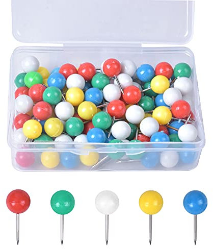 HQdeal 100 Stück Rundkopfnadeln,Landkarte Pinnadeln,Karte Nagel Pinnadeln,Metallischer Runder Kopf mit Stahl Punkt,Geeignet für Weltkarte,Cork Board,Stoffmarkierung (9.5 * 20mm)