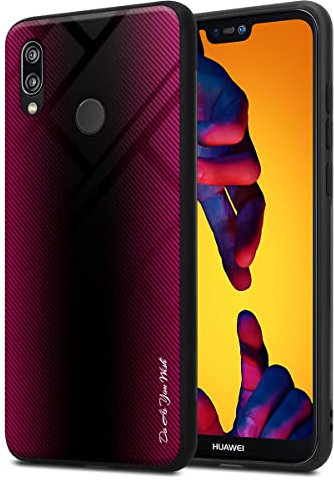 Cadorabo Estuche Compatible con Huawei P20 Lite 2018 / Nova 3E - Óptica de Rayas en Crimson Rosa - Funda Protectora de Silicona TPU y Parte Trasera de Cristal Templado