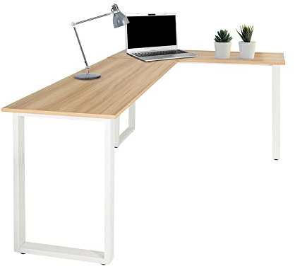 hjh OFFICE 830081 Eckschreibtisch 165x120 cm WORKSPACE Basic I Eiche hell/Weiß Schreibtisch in L-Form mit Stahl-Gestell