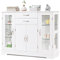 GIANTEX Aparador de Cocina con Cajones, 2 Puertas de Vidrio, Armario Buffet de Madera, Estilo Rústico, Mueble Auxiliar de Almacenamiento, para Comedor, Cocina, Salón, Color Blanco