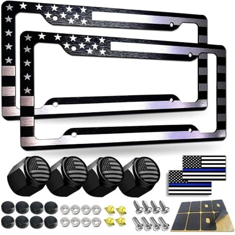 BGGTMO Nummernschildrahmen mit amerikanischer Flagge, 2 Stück, vorne und hinten, patriotische USA-Sterne und Streifen, Aluminium, mit Schrauben