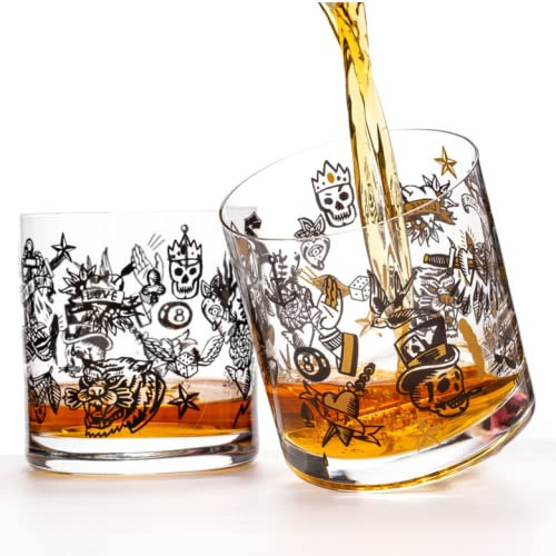 Crystalex Wassergläser Whiskygläser Tattoo Kristallglas 410 ml 2er Set Gold Schwarz