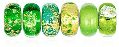 Ensemble Mixte De 6 Faisceaux En Argent Sterling 925 Avec Des Nuances Translucides De Peinture Or Jaune Vert Speckle Specs Murano Glass Swirl Charm Bead Spacer Fits European Bracelet For Women Teen