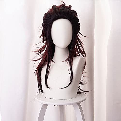 WHBHD Anime Coer Wig. Weibliche Lange Tanjiro Kamado Cosplay Perücke for Anime Demon Slayer Kimetsu Nein Yaiba Halloween Kostüm Partyhaar