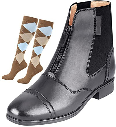 LEBEE Stivali da Equitazione Forniture equestri in Pelle Bovina Nera,Black-43