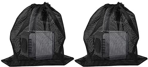 2 Pack Pump Barrier Bag with Drawstring Pond Pump Filter Bag Fish Pond Filter Mesh Bag 18.4×18.4, Black
