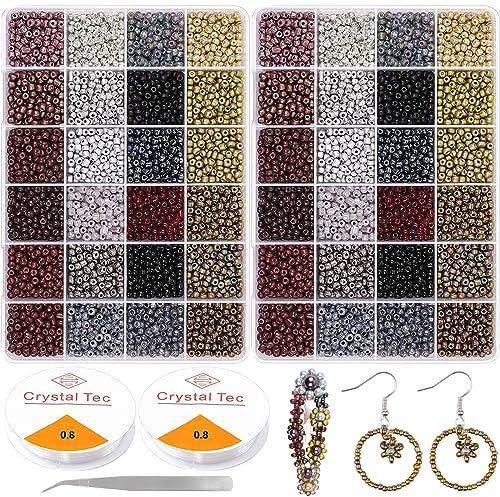 Prettme 8000 Stück 4mm Rocailles Perlen für Armbänder, Glasperlen zum Auffädeln, Armbänder Selber Machen, 6/0 Bastelperlen für Schmuckherstellung DIY Halskette Ohrringe und Handwerk