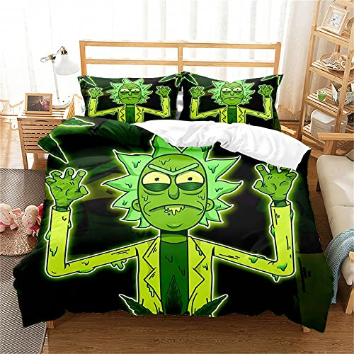 Bettbezug, King-Size-Bettwäsche-Set, Hotelqualität, Rick and Morty-Bettwäsche-Sets, Weicher, Atmungsaktiver Bettbezug Aus 100% Poly-Baumwolle Mit Kissenbezügen (135x200cm,RAM 05)