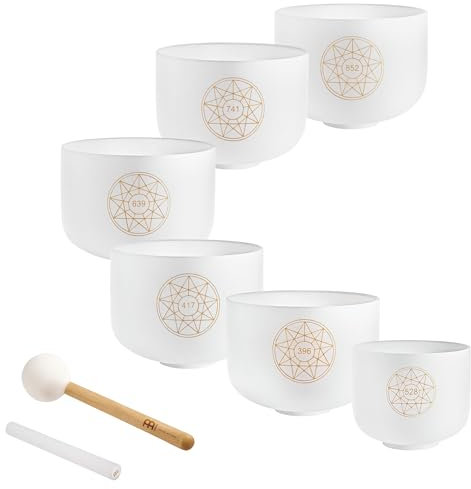 Sonic Energy Solfeggio Kristallklangschalen Set – 6-teilig – Für Meditation, Yoga, Klangheilung – Inkl. 2 Schlägel und Silikonringe (SOLCSBSET)