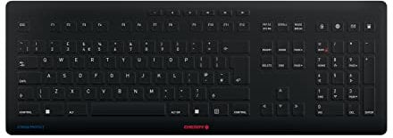 CHERRY STREAM PROTECT KEYBOARD WIRELESS, Wireless Keyboard with Removable Silicon Keyboard Protection, UK Layout (QWERTY), Flat Design, Disinfectable, Black