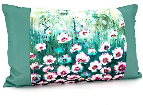 heimtexland ® Outdoorkissen Digitaldruck Blumen Lotus Effekt - Wasserabweisend Garten Deko Kissenhülle 30x50 Typ851 Grün