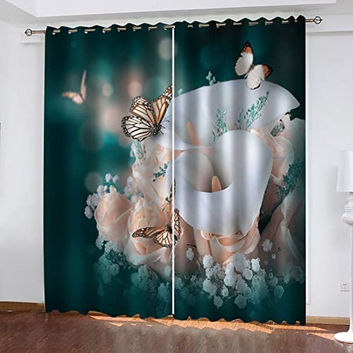Vorhang Kinderzimmer Pflanzenblume Schmetterling Kinder Vorhänge Mit Ösen Polyester Gardinen Thermovorhang Blickdicht Ösenschal Kindergardinen Für Wohnzimmer Schlafzimmer, 140(B) X160(H) cm 2Er Set,