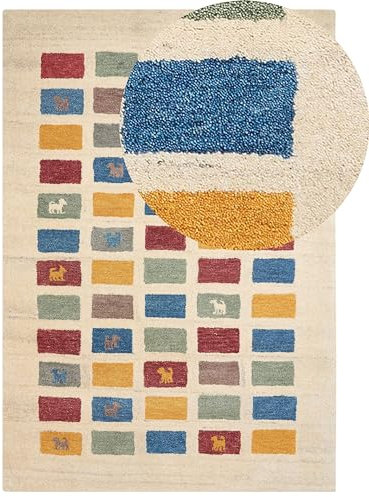 Beliani Gabbeh Teppich beige/bunt 160 x 230 cm Hochflor mit Muster weich handgetuftet Muratli