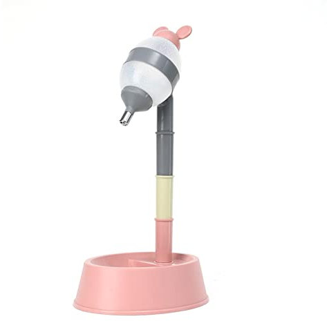 Pet waterer dog bowl feeding cat bowl vertical dog water bottle section high licking roller ball drinker Spill-free pet water bottle Suitable for indoor cats and dogs-Pink head detachable+pink bottom