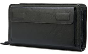 PORRASSO Herren Geldbörse Leder Clutch Tasche Kreditkartenetui Brieftasche Handytasche Portemonnaie mit 8 Kartenfächern Schwarz A