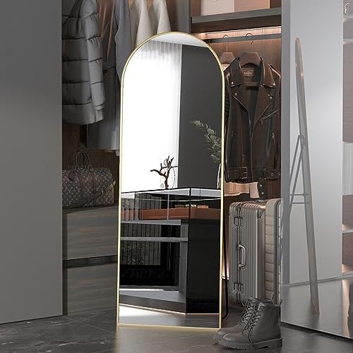 CASSILANDO Gewölbter Ganzkörperspiegel, 162 x 53 cm, Standspiegel, einzigartiger vertikaler Spiegel, Goldener Metallrahmen, für Wohnzimmer, Schlafzimmer, Eingang und Badezimmer