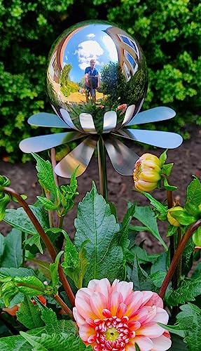 Jürgen Bocker Garten-Ambiente Blütenzauber Rotterdam Rosenkugel 10 cm Edelstahl Gartenstecker Deko mit Stab 80 cm (Silber poliert)