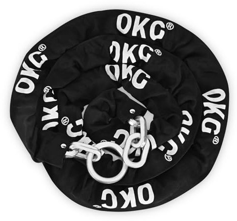 OKG Extra Long Security Chain - 10-Foot x 3/8 Thick Heavy Duty, Eco-Zinc Plated - Uncuttable for Outdoor & Indoor Use - Bike & Motorcycle Lock Chain - For Two+ 2-Wheeled Vehicles