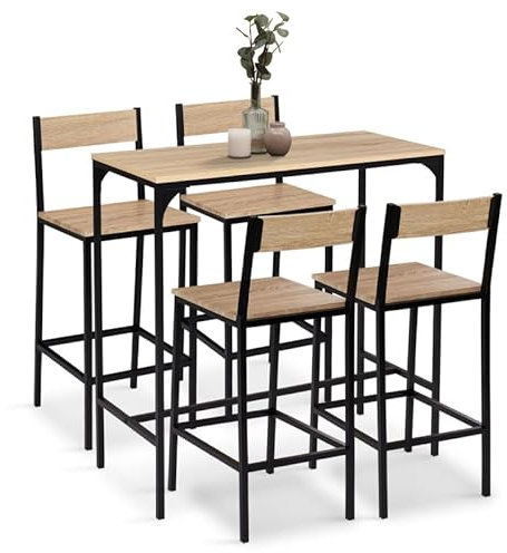 IDMarket – Conjunto de mesa alta de bar Detroit 100 cm y 4 sillas de bar diseño industrial