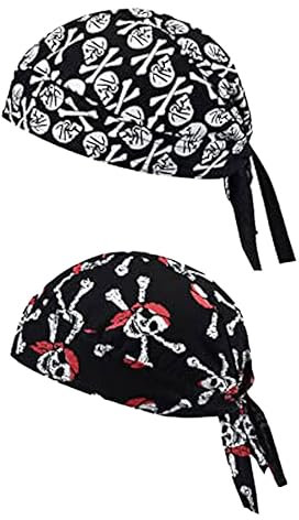 INGJIA 2 Pièces Chapeaux Casquettes Course Absorbant Sueur Respirant Bandana Noir Chapeaux Sport Cyclisme Évacuant L'humidité Bandeau Pirate Casquette Anti UV Homme Crâne Doublure Casque