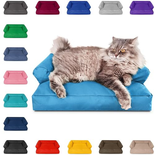 PATCH HOME Katzenbett – Oeko-TEX Zertifiziert – Katzenmöbel – mit recyceltem Styropor gefüllt – Katzensofa – Made in Germany – 50x40x15 cm – Aqua