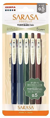 ZEBRA Sarasa Clip 0.5mm Gel Pen Vintage Colors 5 Colors Set A