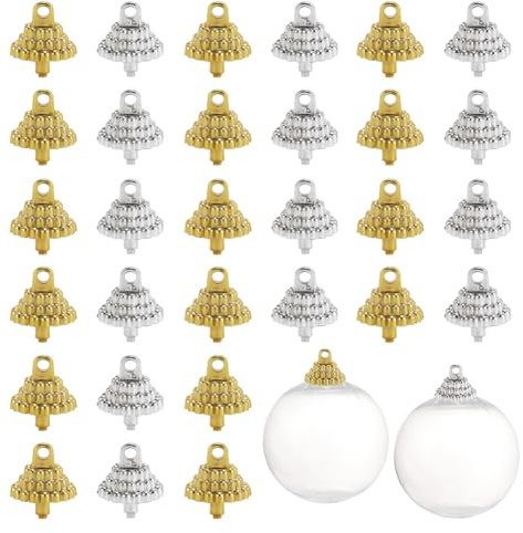 arricraft 200 Pcs 2 Colors Christmas Hangers Caps, Replacement Ornament Hangers Cup Caps Gold Silver Ornament Round Caps Plastic Caps for Christmas Tree Glass Porcelain Ceramics