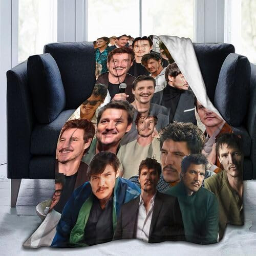 Uvcioul Pedro Pascal Fotocollage weiche und Bequeme Woll-Fleece-Überwurfdecken Yoga-Decke Stranddecke geeignet für Zuhause und Touristen-Camping