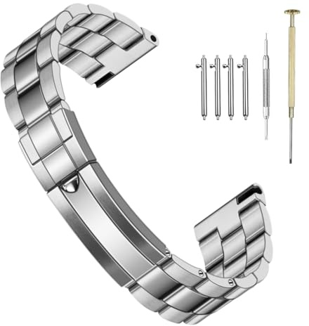 SINAIKE 20mm Uhr Armband für Männer Schraub-In Edelstahl Uhr Armband Metall Armbänder mit Geraden Enden Oyster Stil Schnalle Silber