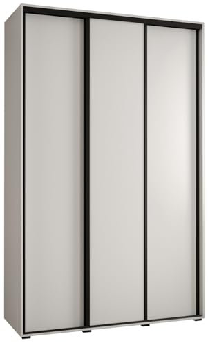 ABIKSMEBLE Cannes 1 Armoire Moderne à 3 Portes Coulissantes avec Barre, Étagères - Armoire de Rangement pour Chambre, Salon - 205,2x160x45 cm - Blanc Blanc Noir