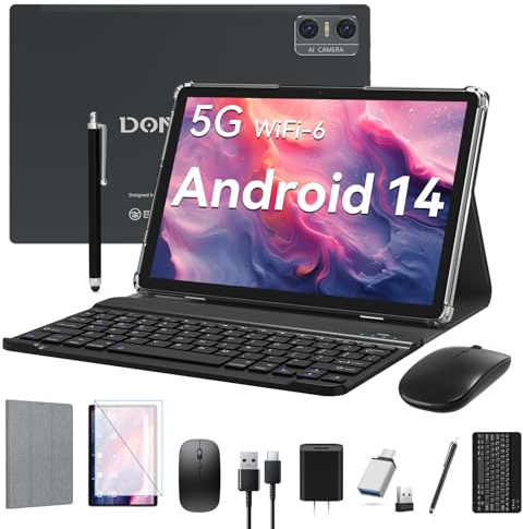 Android 14 Tablet 2025 neueste Tablets, 10 Zoll Tablet (4 + 4) GB RAM 64 GB ROM 1 TB Erweiterung, 2-in-1-Tablets mit Tastatur, Hülle, Stylus, Octa-Core-Tableta-PC, WiFi 6, Bluetooth, Dual-Kamera, 7000
