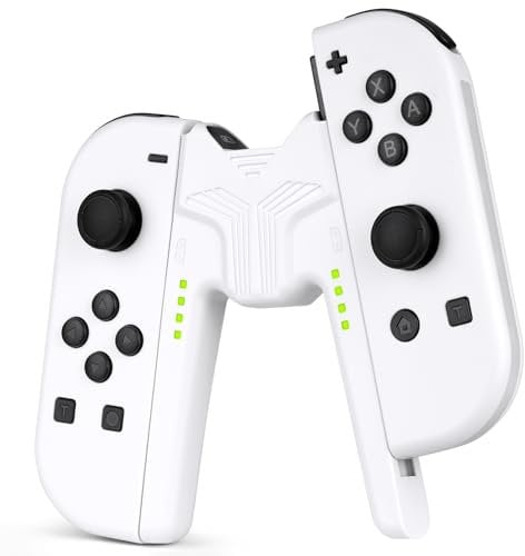 OFFCUP Agarre para Juegos, Soporte de Manija de Carga en Forma de V, Joy-con Charger Grip Handle Cómodo con Indicadores de Batería, para Nintendo Switch, NS/OLED, Joy-con (Blanco)