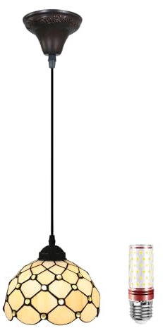 Uziqueif Tiffany Pendelleuchte Vintage, Esstisch Lampen Hängend, Hängelampe für Küche Schlafzimme Wohnzimmer Flur, Gelb Lampenschirm, Höhenverstellbar