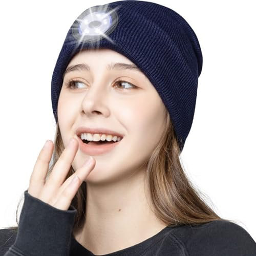 OKKLE Mütze mit LED Licht,Wiederaufladbare USB,mit Licht Extrem Heller 4 LED Lampe,Haube Mütze mit Licht,Mütze mit Lampe,Mütze mit Stirnlampe für Herren und Damen