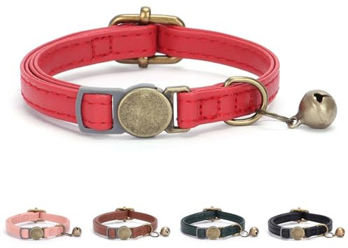 Individuelles Katzenhalsband aus Leder im Retro-Stil, verschleißfestes Leder-Katzenhalsband mit Namen und Telefonnummer