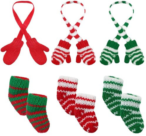 Weihnachten Puppenkleidung Zubehör, 6 Stück Weihnachten Elf Puppe Zubehör Set Enthalten Strick Weihnachts Schal und Schneestiefel, Weihnachts Kleidung für Mini Puppen,1/12 Puppenhaus Zubehör (C)