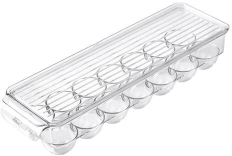 GOSER Clear Plastic Egg Holder - 14 Egg Tray Holder - Free Fridge Organizer with Lid, Refrigerator Storage Container Easy to Use 37 X 11cm