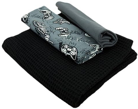 Stoffpaket - Jersey Stoff Kinderstoff SET Bündchen Waffel Controller schwarz - je 50 cm