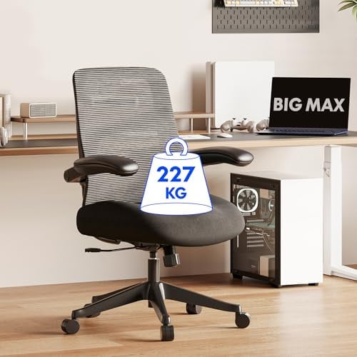 FLEXISPOT BIG MAX Ergonomic Office Chair 227KG for Heavy People, Wide Heavy Duty Chair Desk Chair with 90° Flip-up Armrest Lumbar Support, Height Adjustable Plus Size for Home and Office - Dark Black