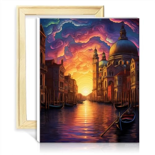 TANGFEIY Ölgemälde Venedig Italien Malset für Erwachsene, digitales Gemälde, Acrylzahlen mit Pinseln für die Wanddekoration zu Hause, Geschenk für Erwachsene und Kinder, ohne Rahmen (30 x 40 cm)