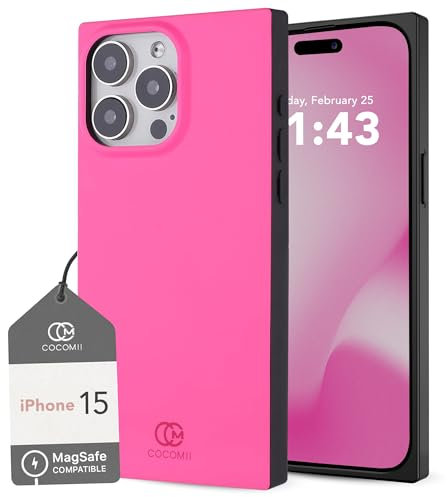 Cocomii - Rectangle Case Compatible with iPhone 15 - Compatible with MagSafe, Solid Color, Fashionable Hues, Matte, Magnetic Phone Case for iPhone 15 6.1 inch, Neon Pink