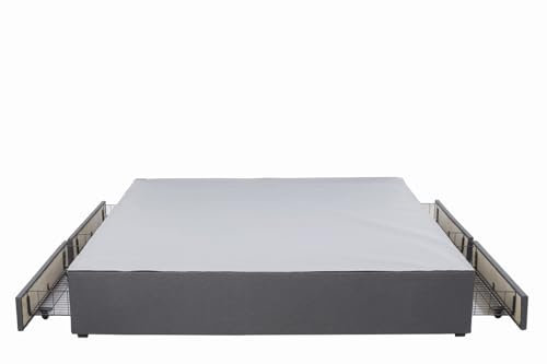 Panana Platform Bed Frame with/without Storage Drawers & Height Headboard, Grey Linen Fabric Divan Bed, Mattress Foundation with Metal Slats (6FT Super King, No Headboard, 4 Drawers)