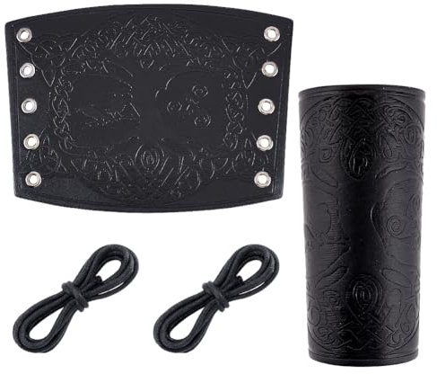 nbeads Wikinger Leder Armschutz, Baum Geprägte Wikinger Armschienen Mittelalterliche Leder Armstulpen Retro Renaissance Armschienen Ritter Armschützer für Halloween Kostüm Zubehör, Schwarz