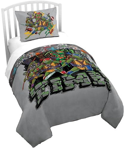 Jay Franco Nickelodeon Teenage Mutant Ninja Turtles Bettwäsche-Set für Doppelbett, Leonardo & Raphael, superweich, gemütlich, grau, Kinderbettwäsche