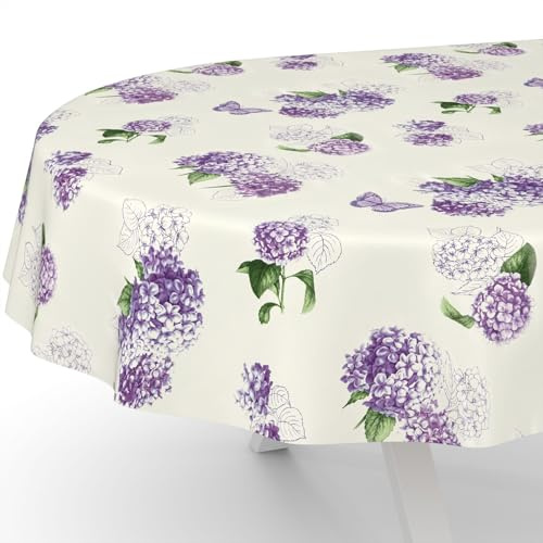 Wachstuchtischdecke Wachstischdecke Wachstuch Tischdecke abwaschbar Gartentischdecke Rund Oval Eckig Oval 180x140cm Schnittkante Flieder Blumen