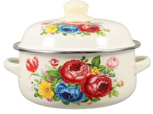 COLLBATH Cooking Pot with Lid Enamel Stockpot Vintage Stockpot Induction Cooker Pot for Stews 1.7l Capacity